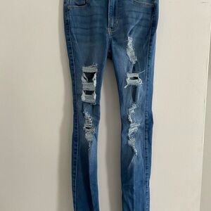 Juniors Distressed Blue Jeans Hollister 23S/000S High Rise Super Skinny